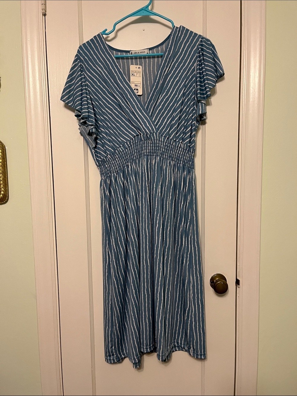 Jon & Anna Blue and White Striped V-Neck Midi Dress